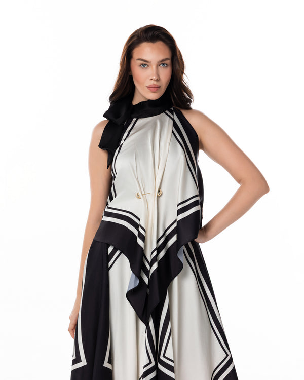 Noir Scarf-Print Dress