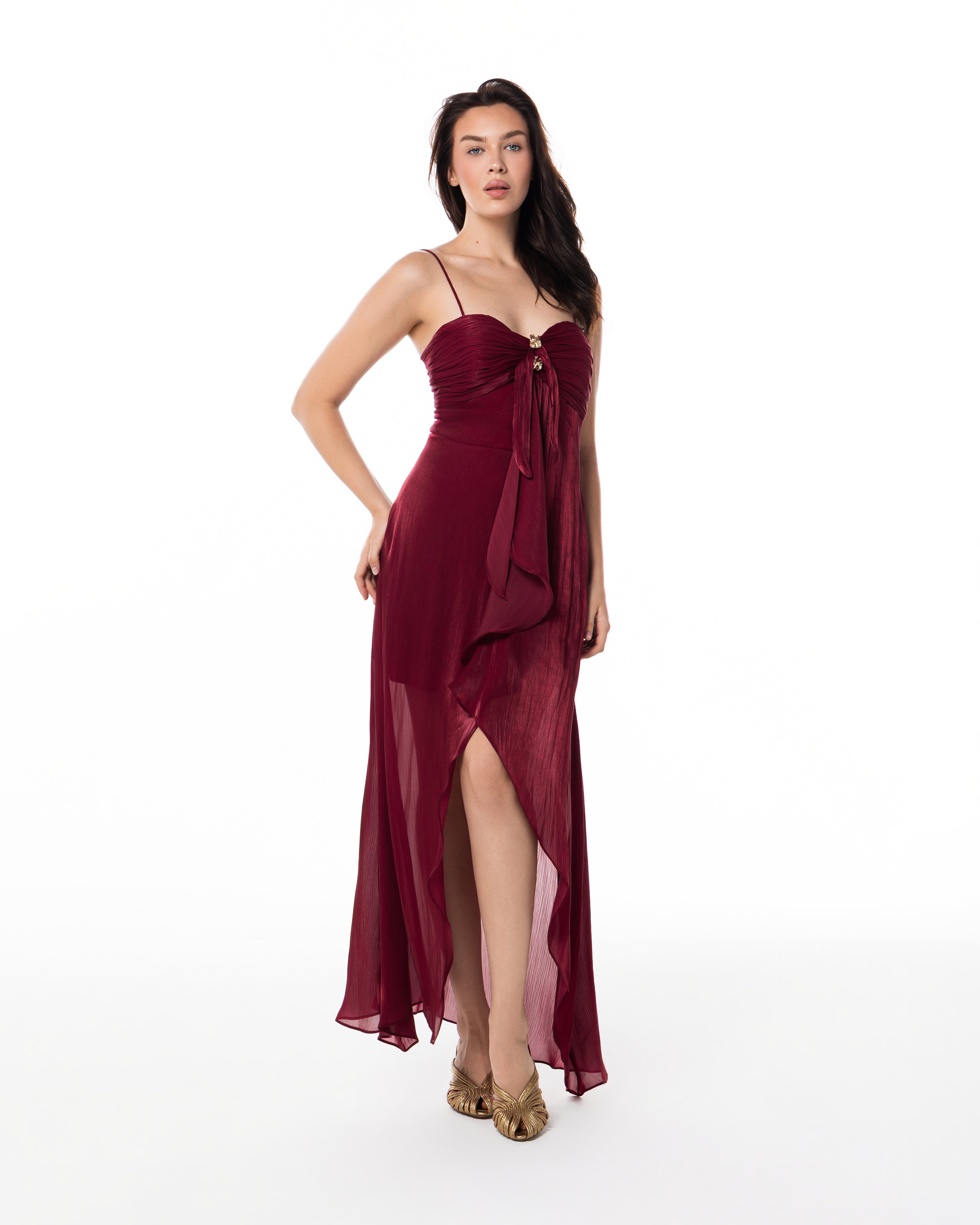 Bordeaux Ruched Slip Gown