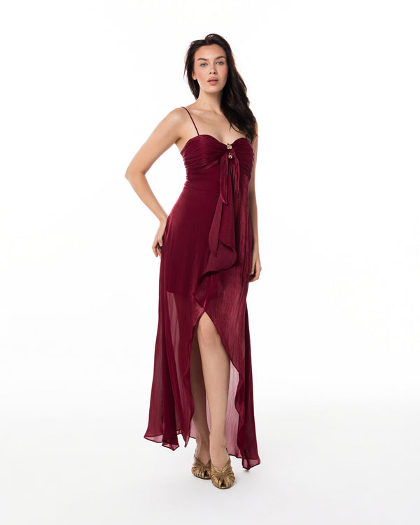 Bordeaux Ruched Slip Gown