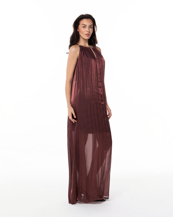Terracotta Pleated Halter Gown