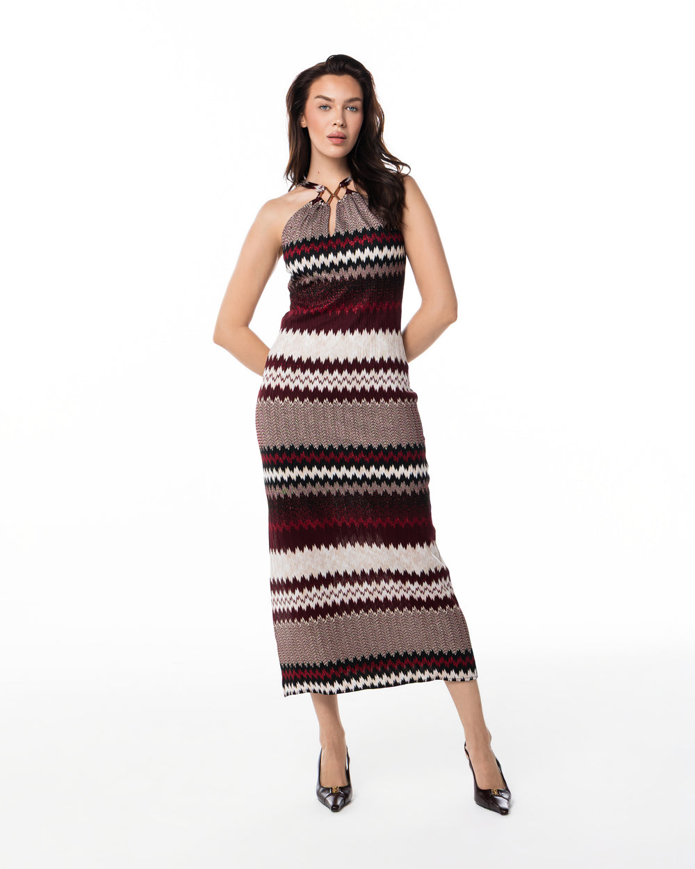 Chevron Knit Halter Maxi Dress