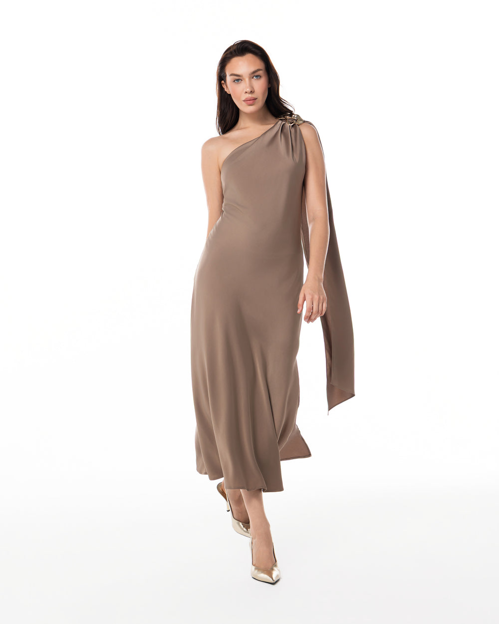 Mocha Bias Sash Slip Dress