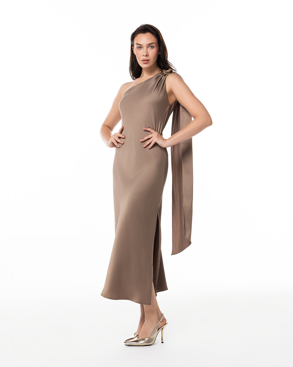 Mocha Bias Sash Slip Dress