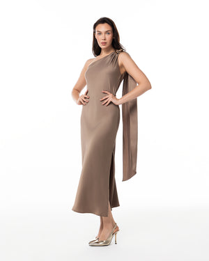 Mocha Bias Sash Slip Dress