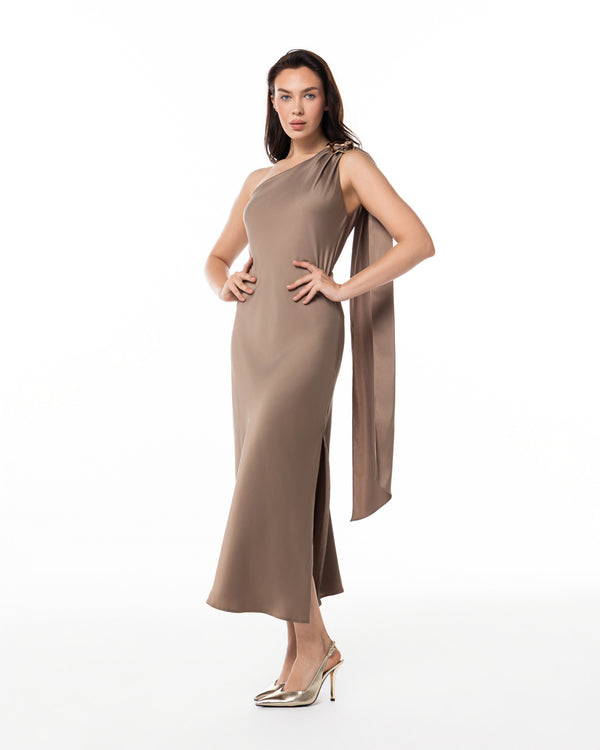 Mocha Bias Sash Slip Dress