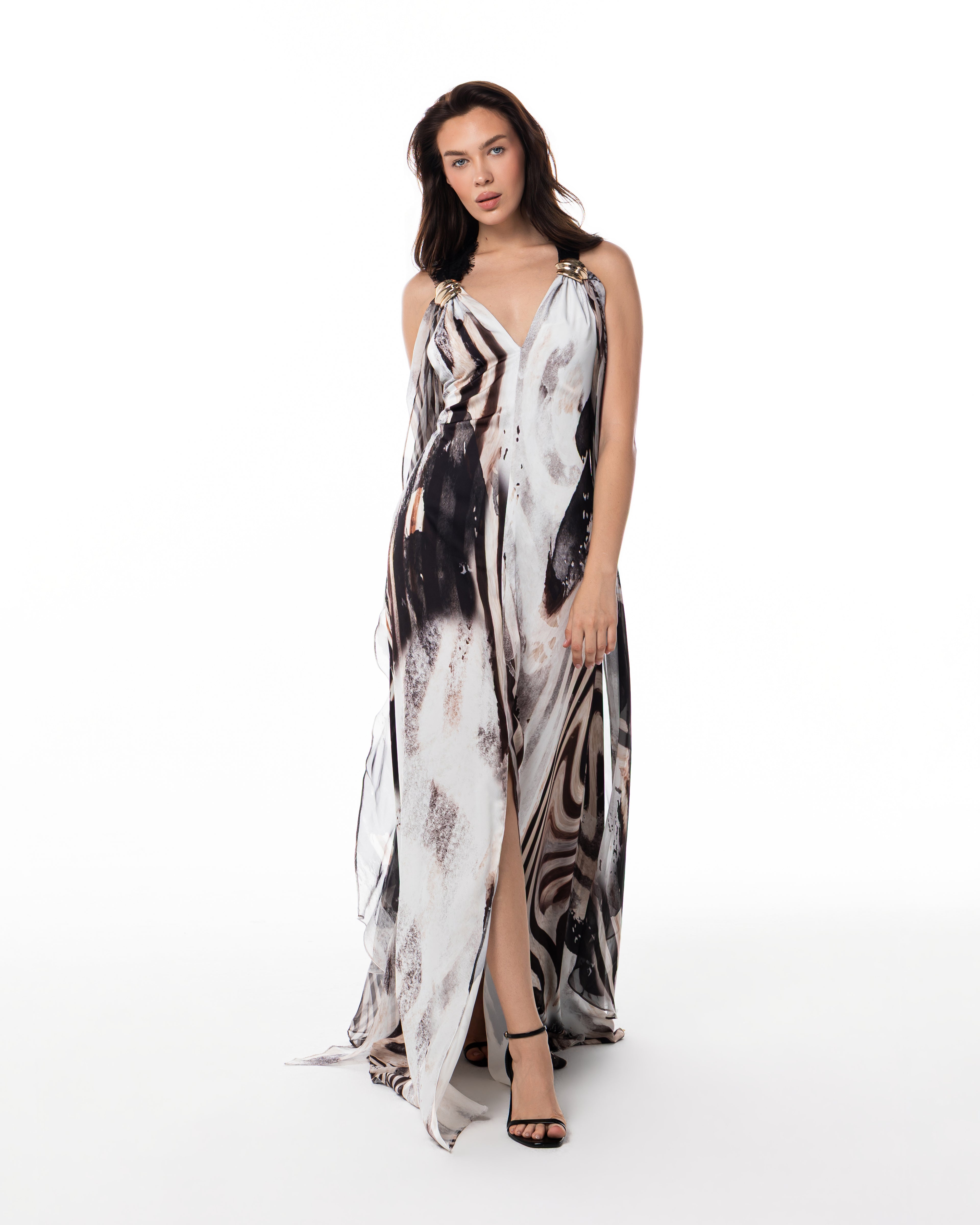 Marble-Print Grecian Gown