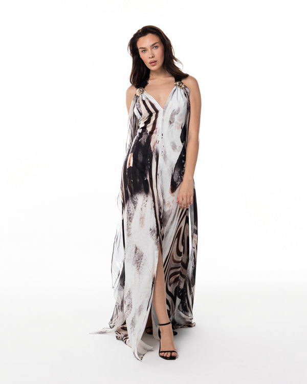Marble-Print Grecian Gown