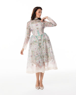 Pastel Floral Organza Midi Dress