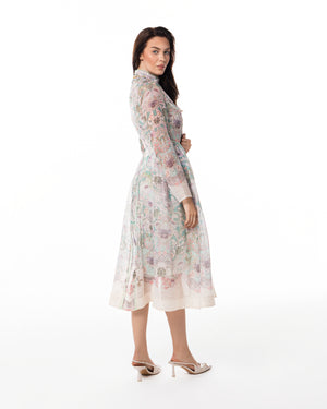Pastel Floral Organza Midi Dress