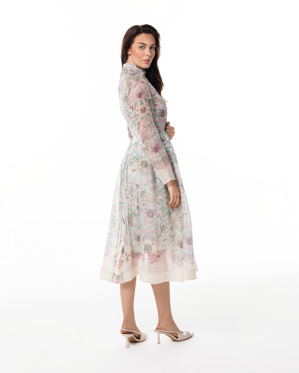 Pastel Floral Organza Midi Dress