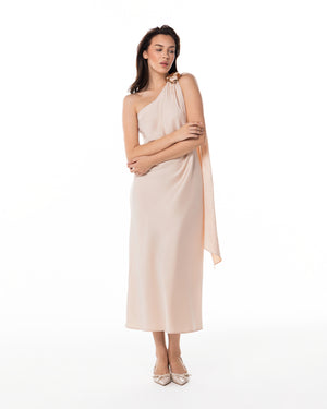 Champagne One-Shoulder Slip Dress