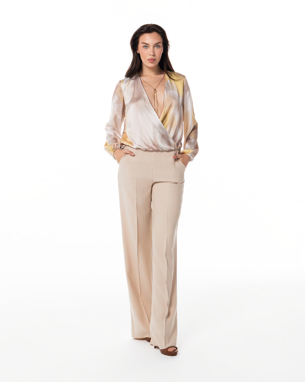 Watercolour Wrap Blouse & Trouser Set