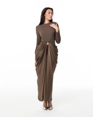 Olive Rosette Column Gown