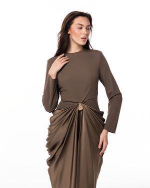 Olive Rosette Column Gown