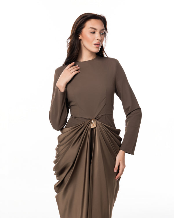 Olive Rosette Column Gown