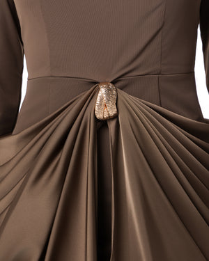 Olive Rosette Column Gown