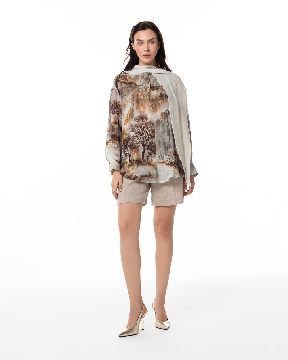 Printed Shirt & Linen Shorts Set