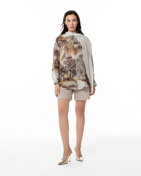 Printed Shirt & Linen Shorts Set