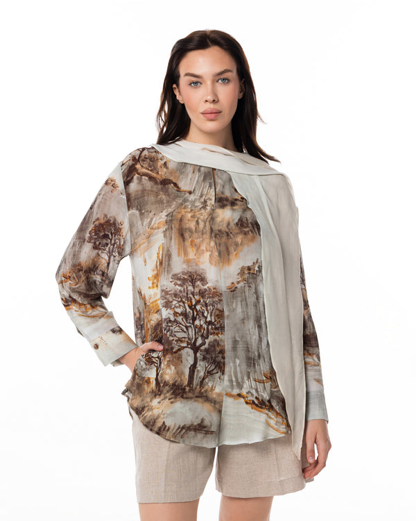 Printed Shirt & Linen Shorts Set