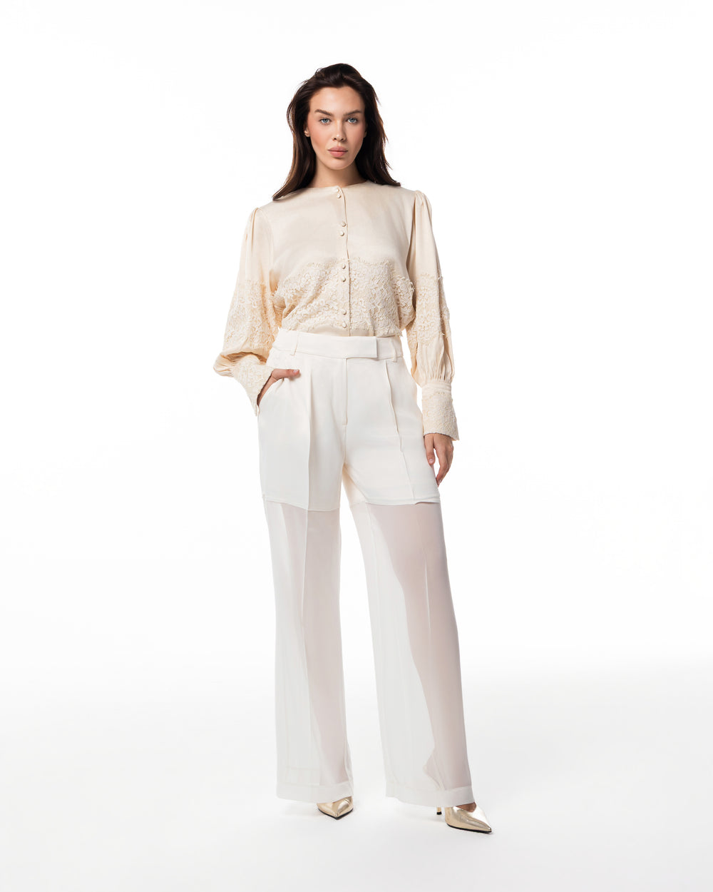 Ivory Lace Blouse & Trouser Set