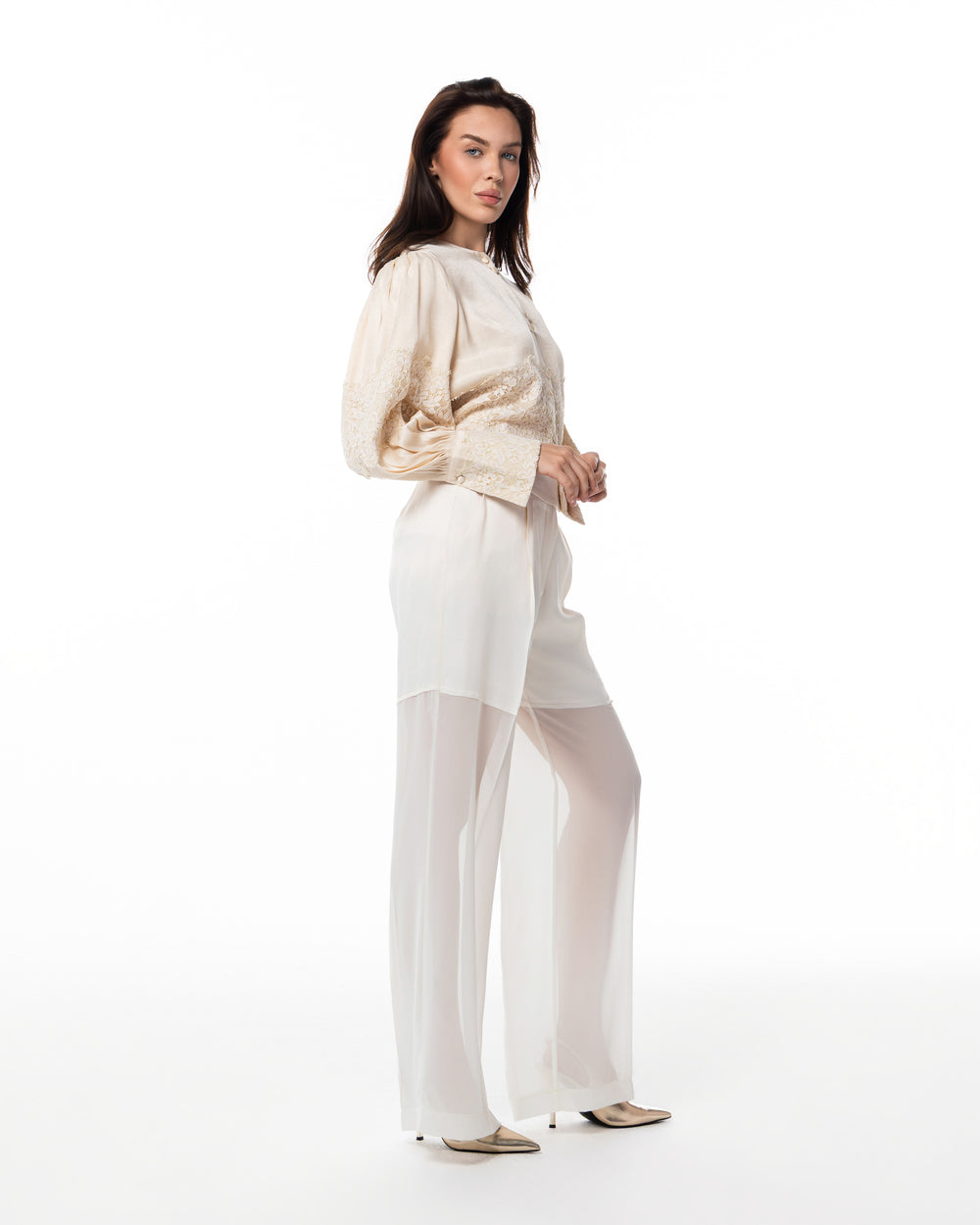 Ivory Lace Blouse & Trouser Set