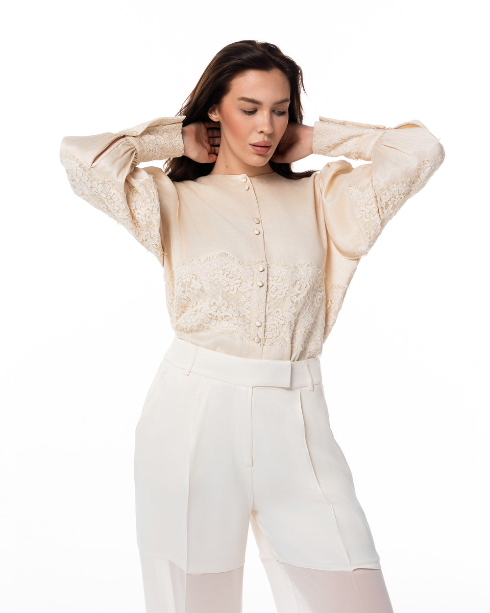 Ivory Lace Blouse & Trouser Set