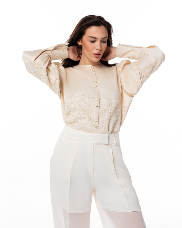 Ivory Lace Blouse & Trouser Set