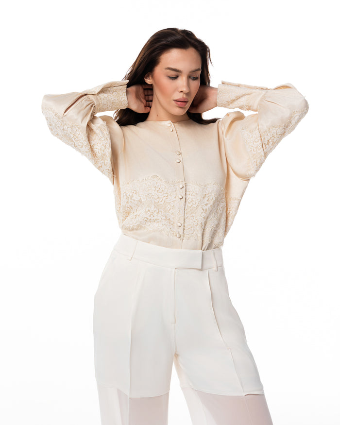 Ivory Lace Blouse & Trouser Set