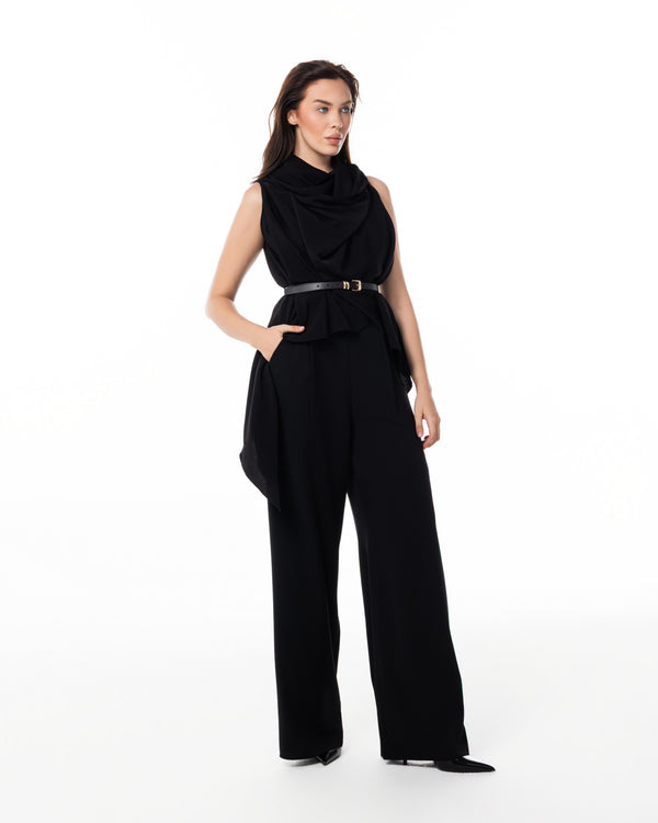 Black Cowl-Neck Trouser Set