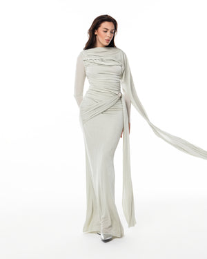 Sage One-Shoulder Column Gown