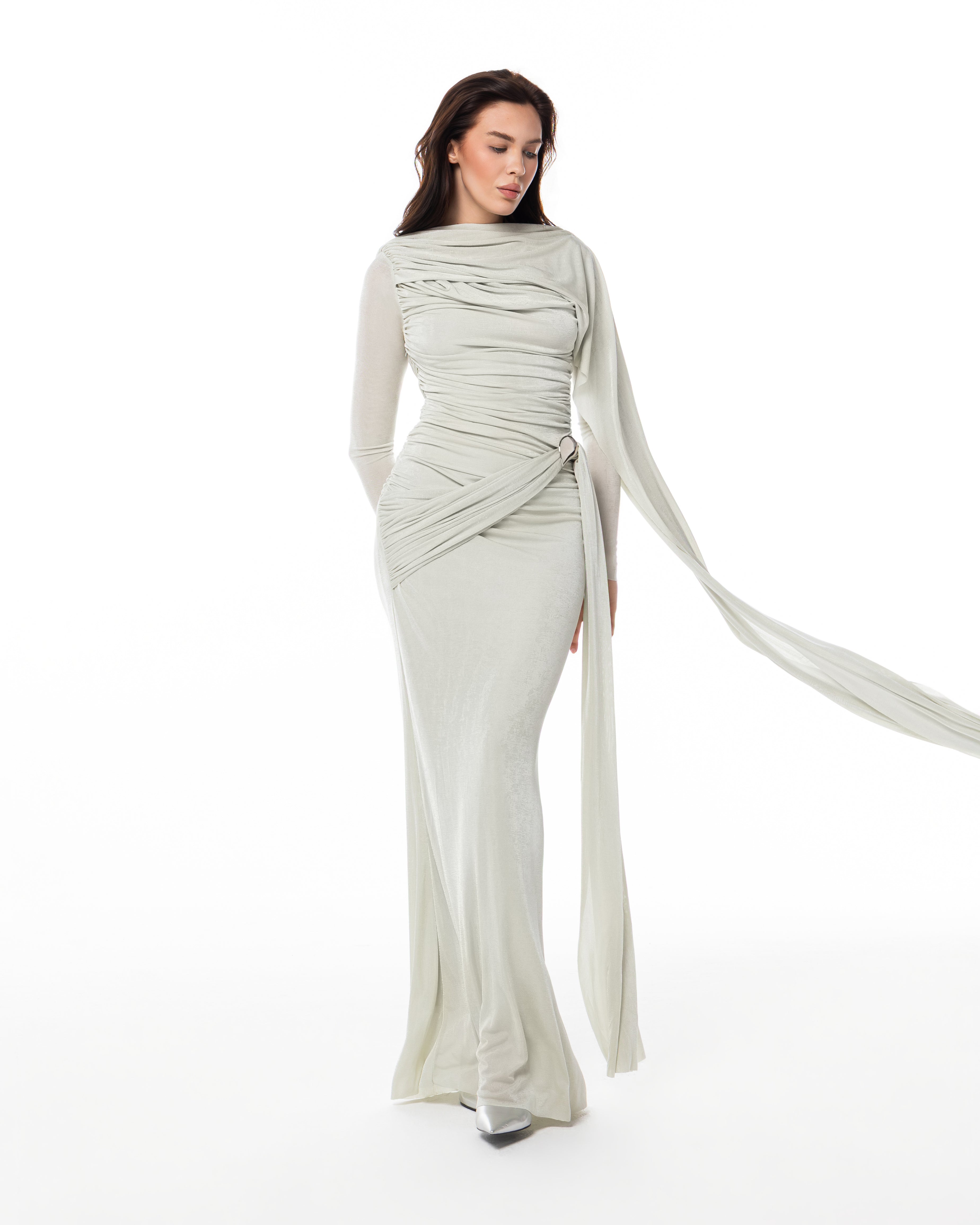 Sage One-Shoulder Column Gown