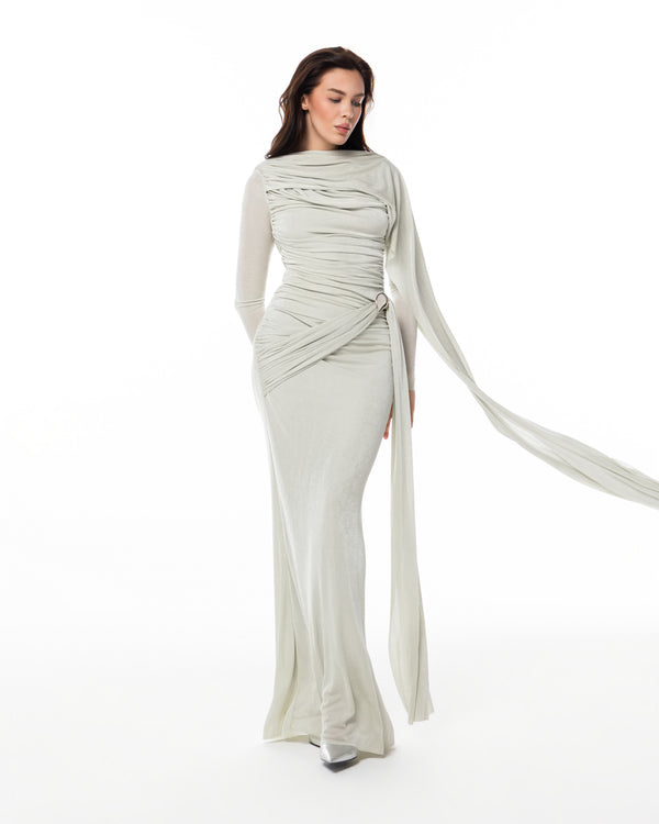 Sage One-Shoulder Column Gown