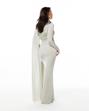 Sage One-Shoulder Column Gown