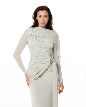 Sage One-Shoulder Column Gown