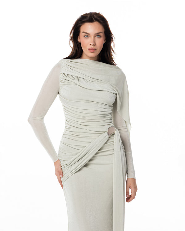 Sage One-Shoulder Column Gown